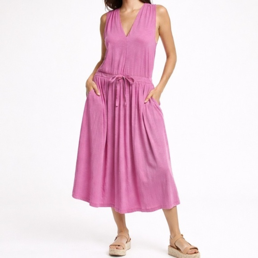Nation Ltd Brianna purple sleeveless tie waist midi dress